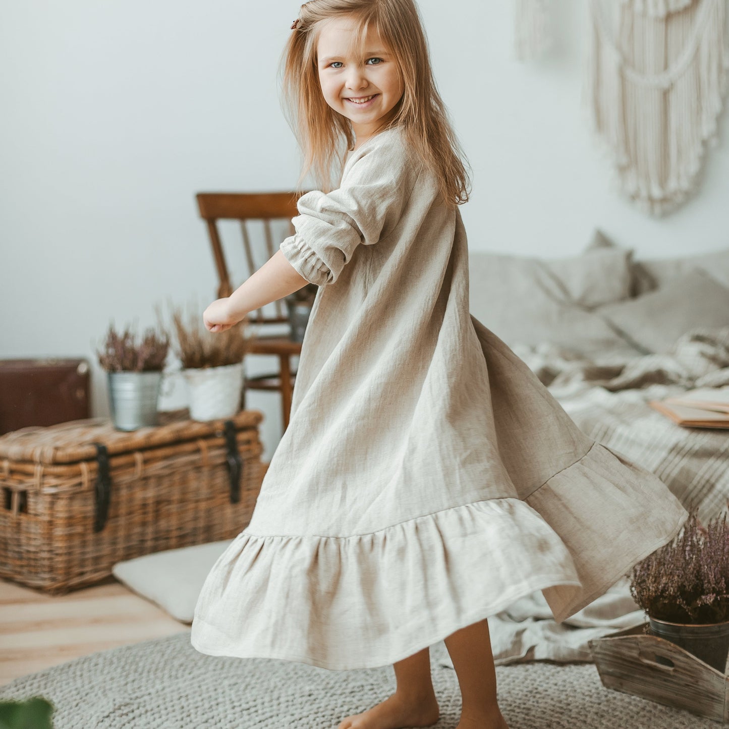 Girls boho dress, Linen dress