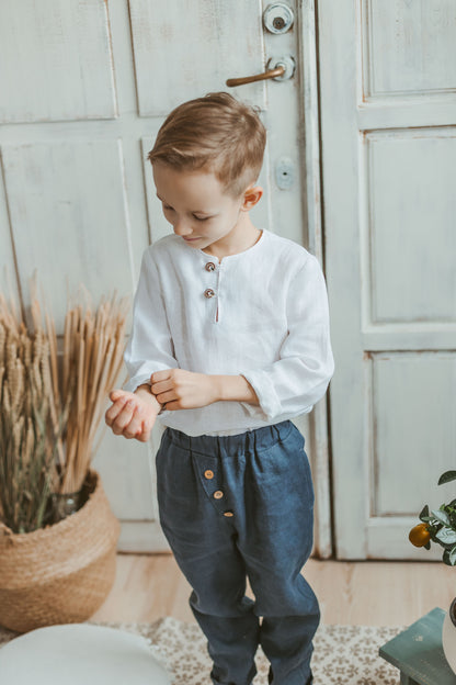 Boys linen pants with buttons, 4-9 YEARS