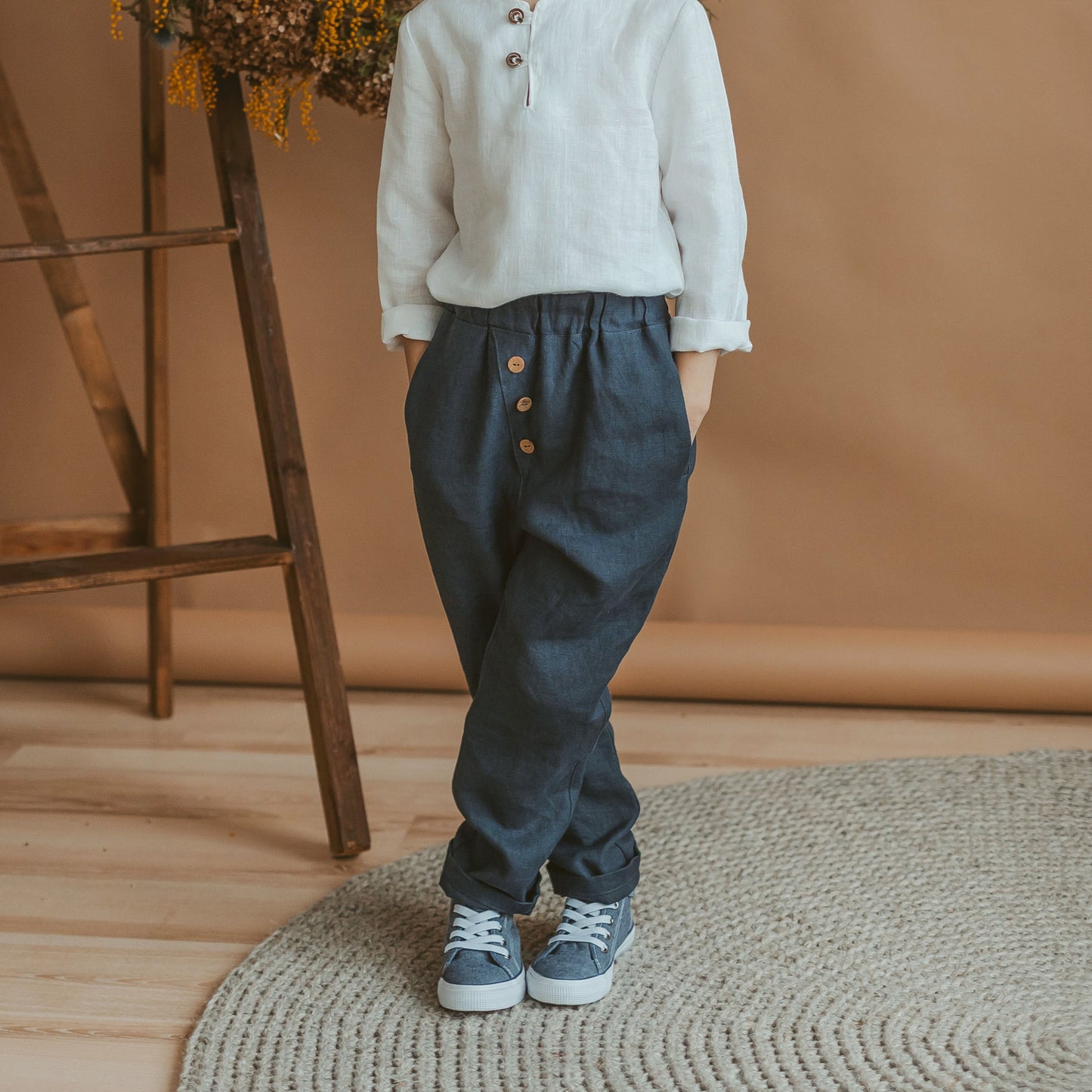 Boys linen pants, Gray boys pants