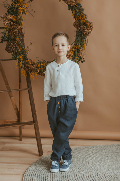 Boys linen pants with buttons, 4-9 YEARS