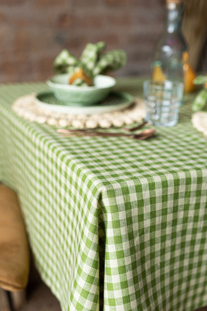 Linen Tablecloth Green Gingham