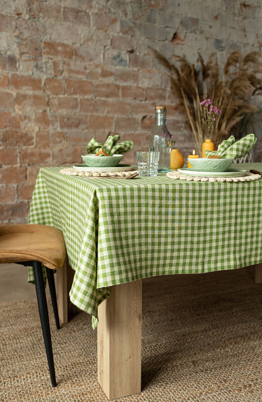 Linen Tablecloth Green Gingham