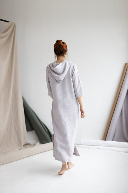 Long linen dress with hood