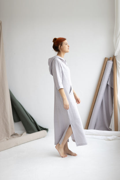 Long linen dress with hood