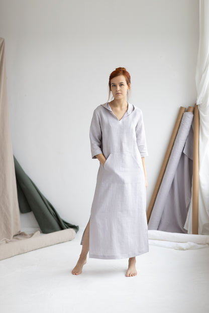 Long linen dress with hood