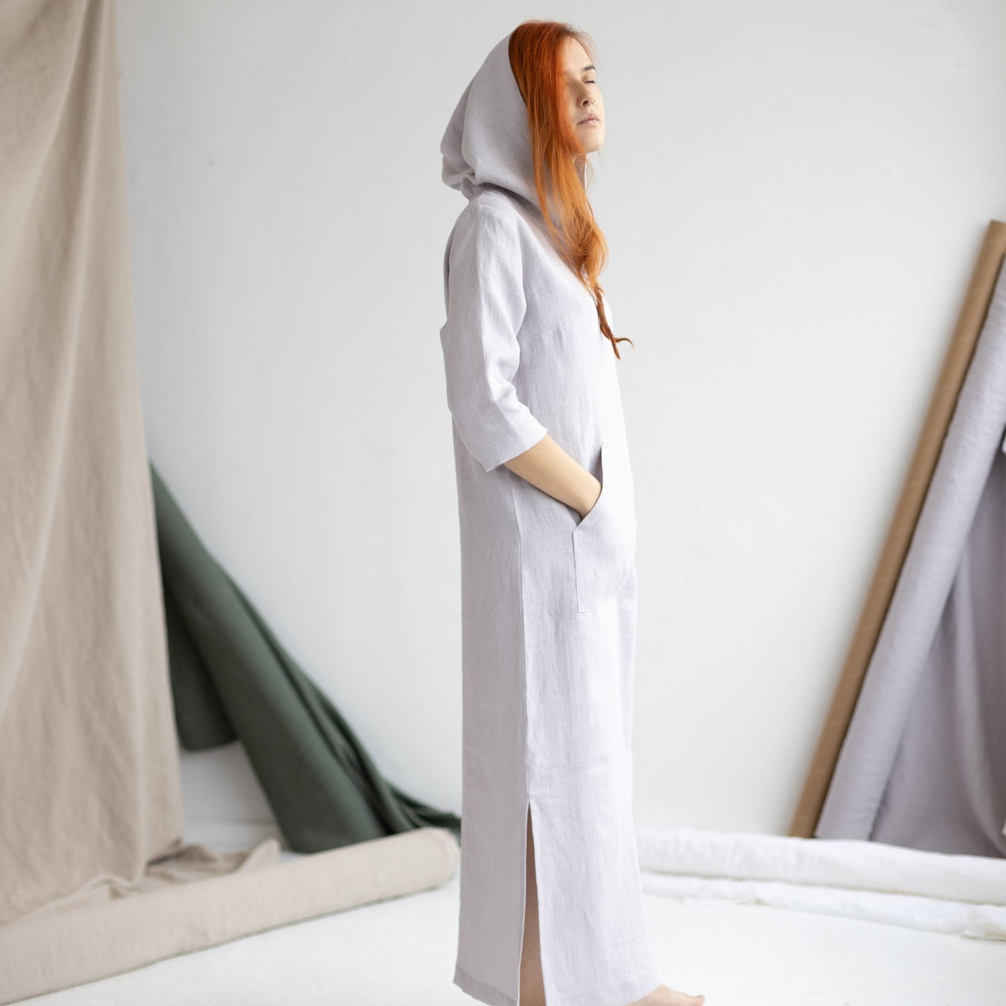 Long linen dress with hood