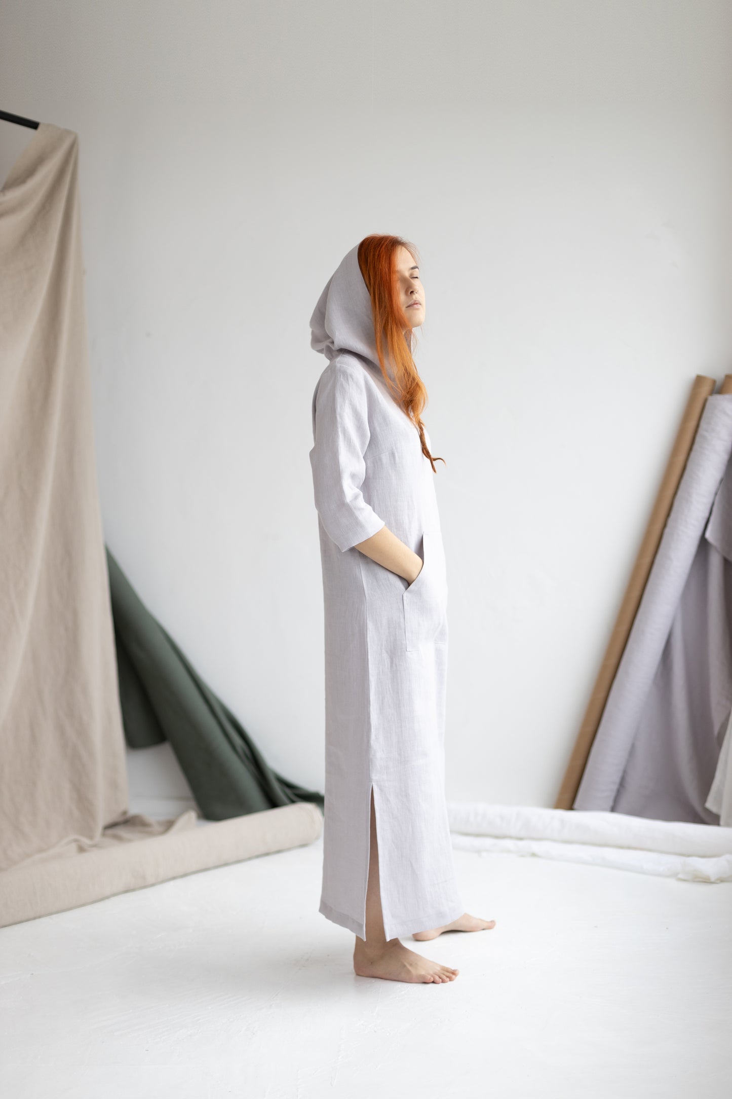 Long linen dress with hood