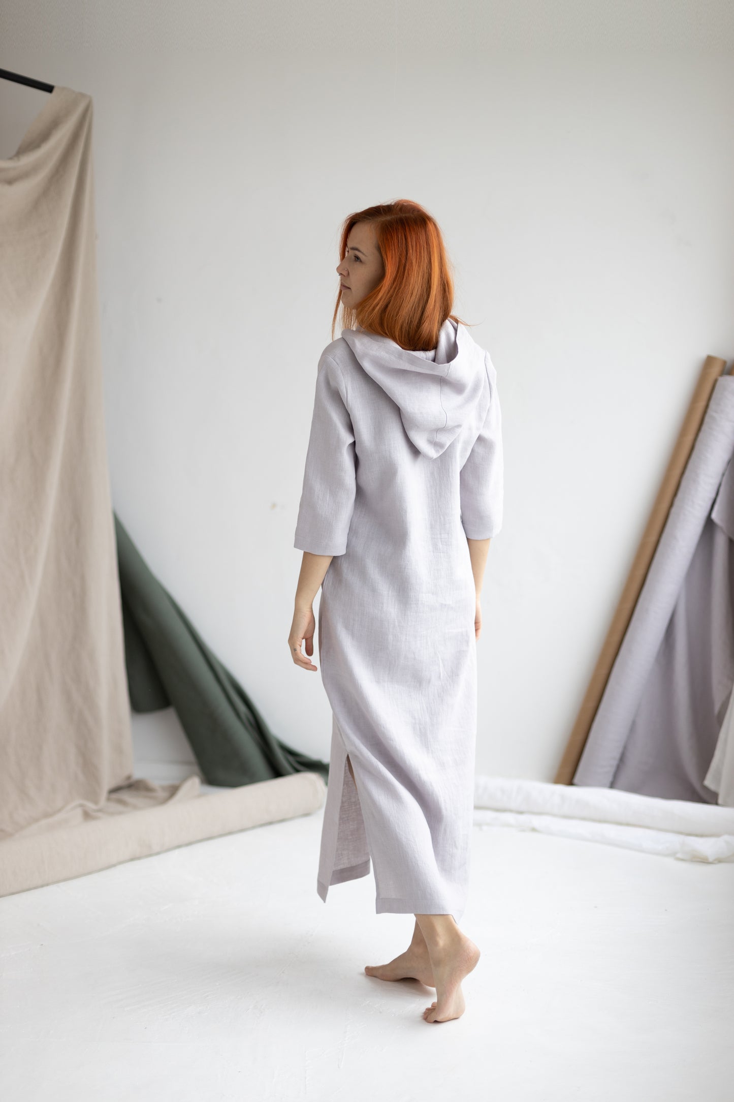 Long linen dress with hood