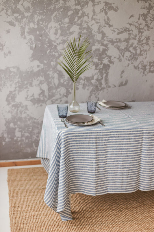 Linen tablecloth WIDE & REGULAR - Blue stripes
