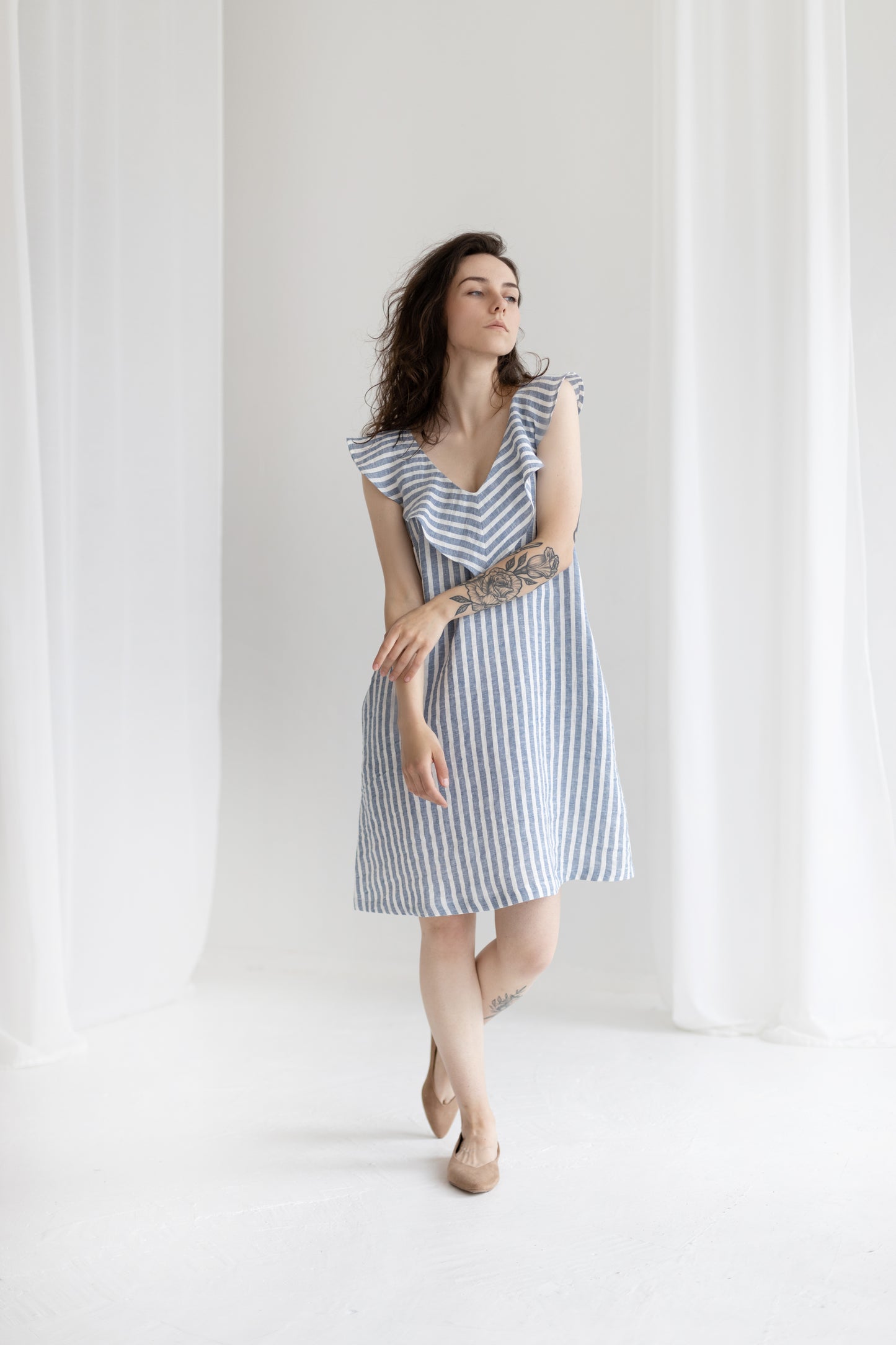 Women linen dress STRIPED