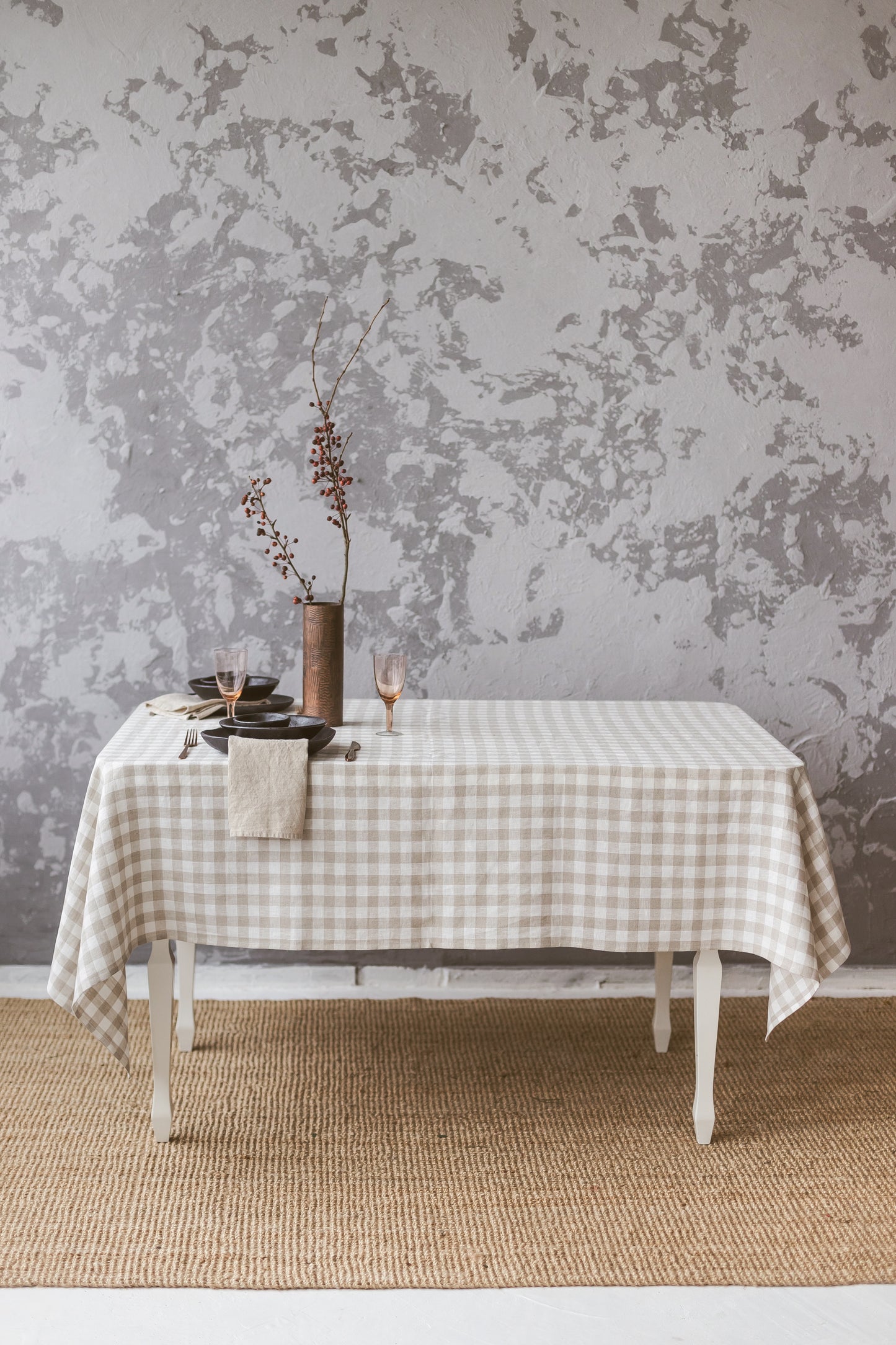 Linen tablecloth Natural gingham