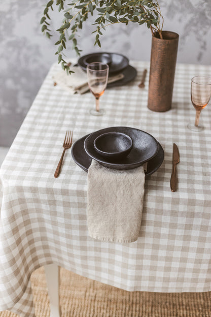 Linen tablecloth Natural gingham
