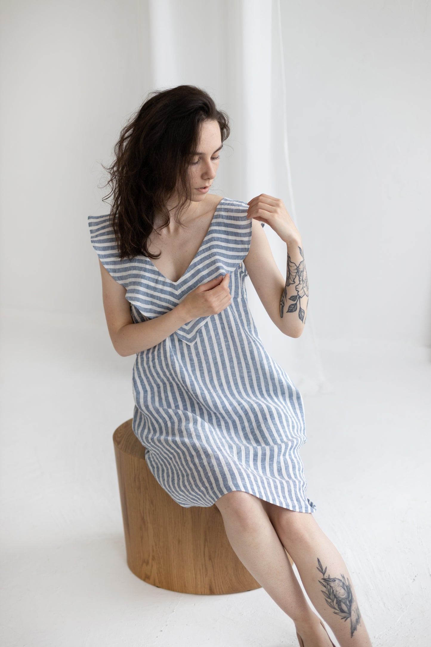 Women linen dress STRIPED