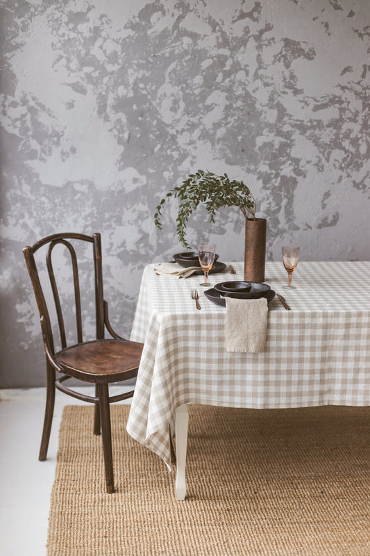 Linen tablecloth Natural gingham