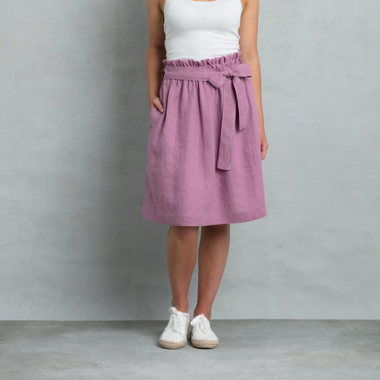 Linen skirt with tie belt, Lilac