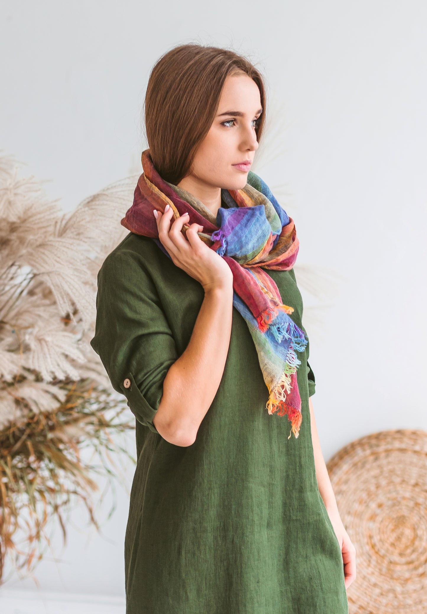 Linen lightweight scarf RAINBOW