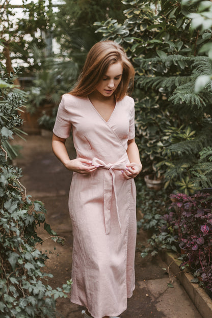 Linen wrap dress Dusty Pink