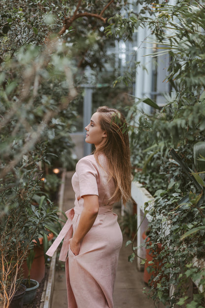 Linen wrap dress Dusty Pink