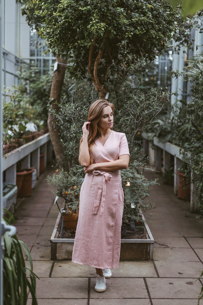 Linen wrap dress Dusty Pink