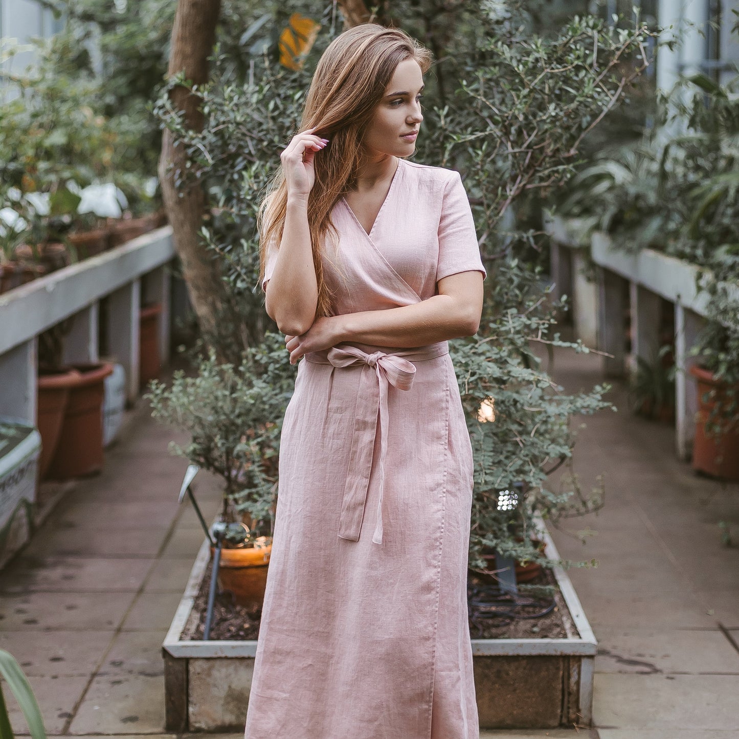 Linen wrap dress Dusty Pink