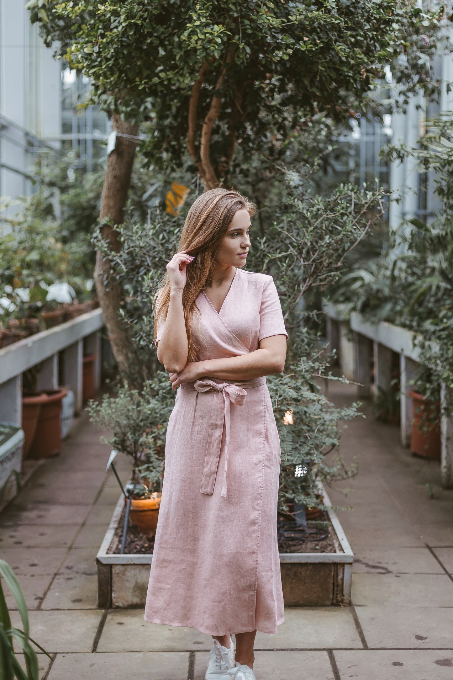 Linen wrap dress Dusty Pink