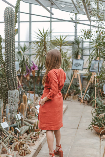 Women Linen Dress Burnt Orange