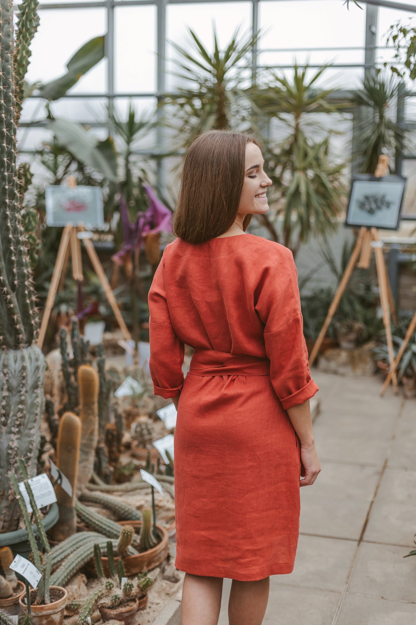 Women Linen Dress Burnt Orange